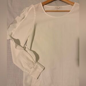 Maje white Blouse with Ecru loupe ruffle Sleeve